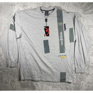 Vokal Shirt Mens XL Gray Long Sleeve Denim Patchwork Graphic Streetwear Hip Hop